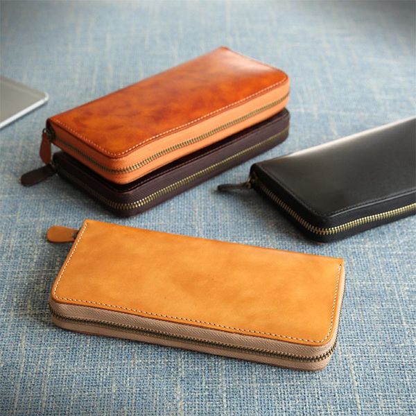 

wallets 2021 business original handmade men's wallet retro long, Red;black