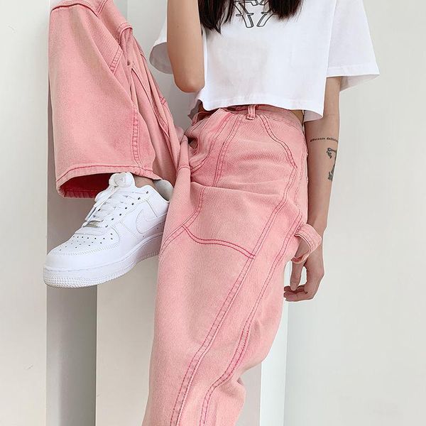 

women's jeans women pink denim long pants autumn cowboy female loose streetwear high waist trousers wide leg jean, Blue