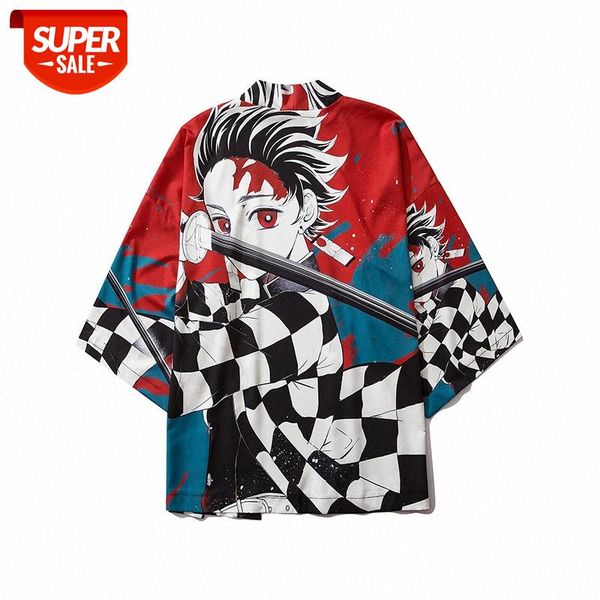 

japanese ukiyo-e kimono-style thin jacket, three-quarter sleeves robe shirt #qe49, White;black