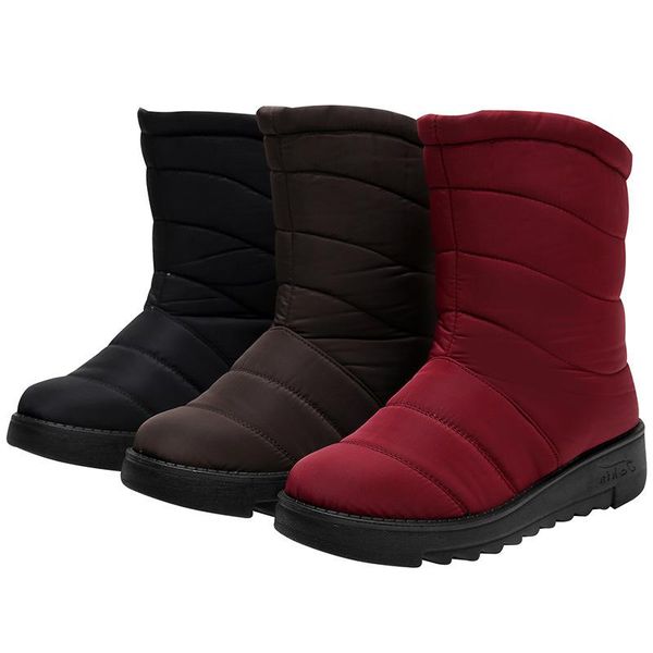 

boots winter warm women fur snow shoes flats fashion round toe casual ladies, Black