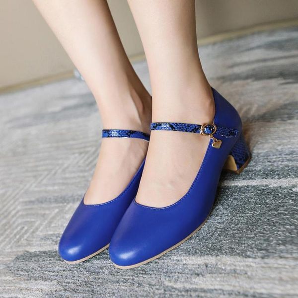 

dress shoes big size casual women pumps 4.5cm medium thick block leather round toe office wedding summer ankle strap ladies, Black