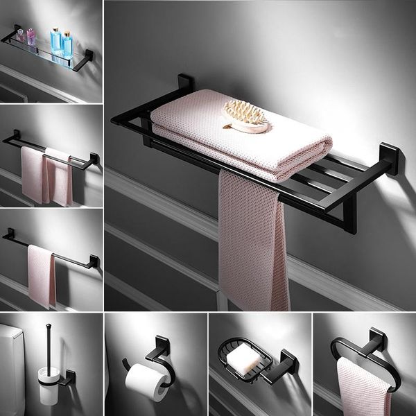 

bath accessory set bathroom accessories towel holder black rack space aluminum hardware pendant shelf soap dish