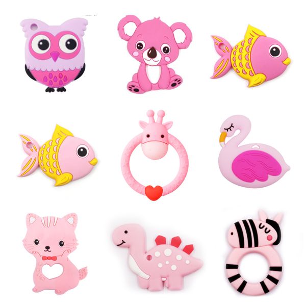 

bpa animal silicone teethers 1pc baby teething necklace toy fish swan cat food grade silicone cartoon nursing tiny rod