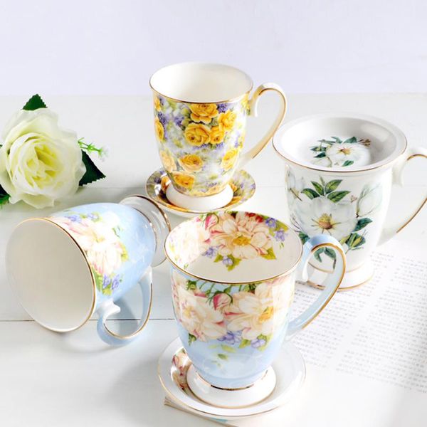 

mugs europe bone china large capacity creative pastoral flower water tea cup office milk coffee mug ceramic home drinkware
