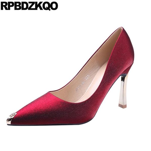 

dress shoes china stiletto extreme blue red women 2021 thin ultra super high heels satin pumps metal pointed toe designer, Black