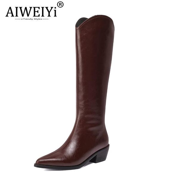 

boots aiweiyi woman v-mouth brown thigh high knee retro western cowboy knight, Black