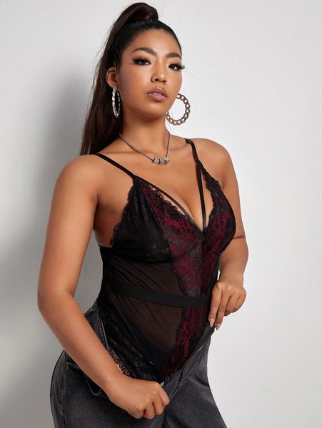 

plus mesh harness teddy bodysuit s7jq#, Black;white