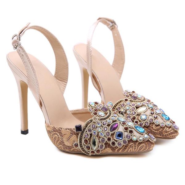 

high heels pumps woman luxury design rhinestones bridal wedding shoes pointed toe stiletto ladies party sandals chaussure dress, Black