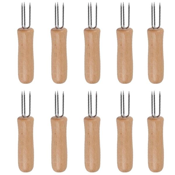 

10pcs stainless steel corn forks wooden handle (assorted color)