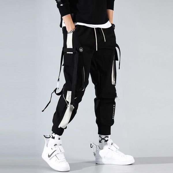

cargo pants joggers men black harem multi-pocket ribbons man sweatpants streetwear casual elastic waist male trouser men's