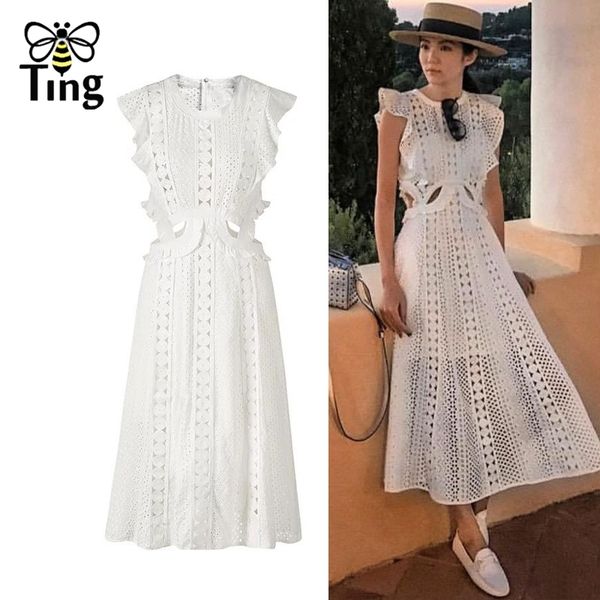 

sp summer lace dress vintage ruffles hollow cut out street chic casual retro white robe frocks 210513, Black;gray