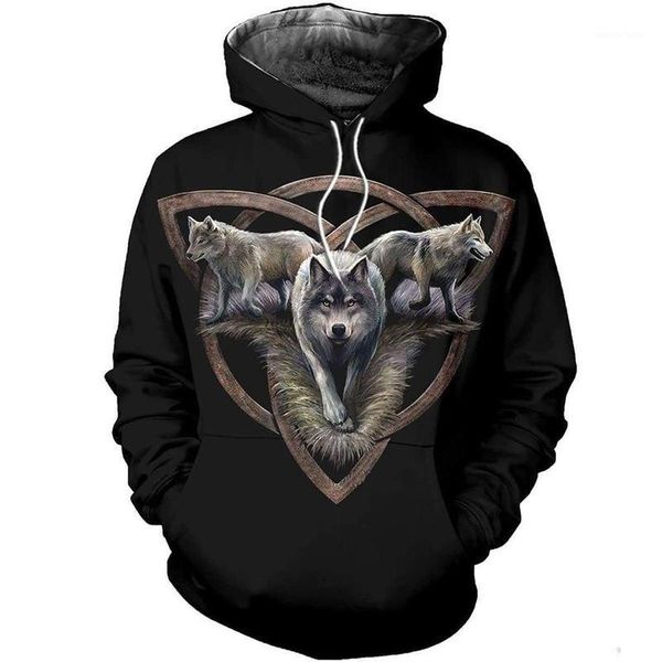 Hoodies dos homens moletons moda 3d full impressão triquetra lobos camisa hoodie zipper top