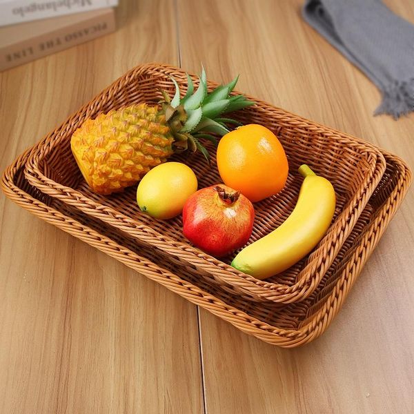 

hand-woven pp plastic rattan storage basket kitchen vegetable fruit bread tray cake dessert furnishings home decoration baskets