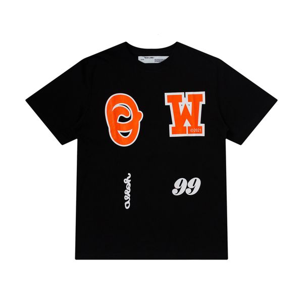 

2021 spring and summer new off glue foaming process figure leisure men's women's round neck t-shirt, White;black