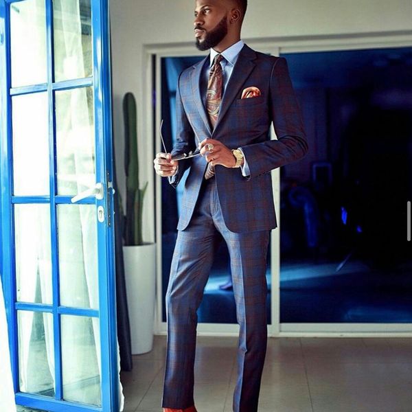 

tailored business check plaid mens pants suits custom made slim fit groom man coat blazer 2 pcs fgfh, Black