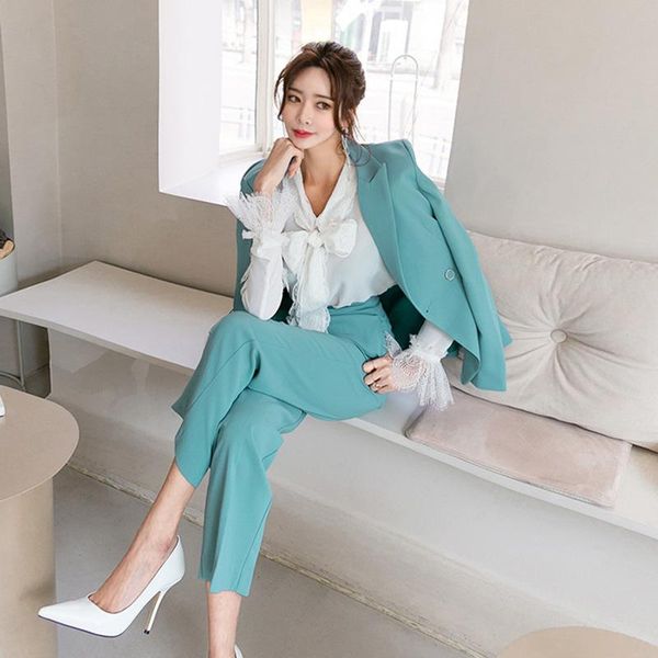 

two piece dress women clothes women's suit autumn and winter ol professional temperament jacket slim straight trousers two-piece sets, White