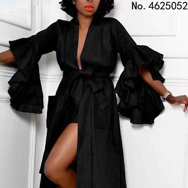 

ethnic clothing deep v neck maxi dress african clothes black robe plus size 5xl flare sleeve party club vestidos female 2021 autumn, Red