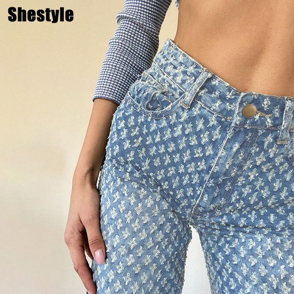 

shestyle blue straight jeans pants women 2021 spring streetwear casual cool zipper fly vintage pockets trousers new arrivalsby, Black;white