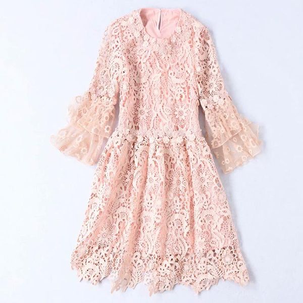 

casual dresses est runway dress women's long sleeve cotton lace, Black;gray