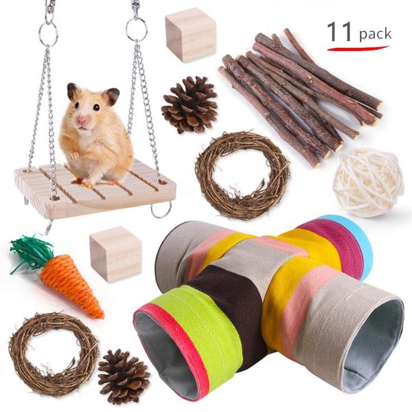 

small animal supplies 11pcs hamster toys set pet guinea pig grass ball molar tunnel nest
