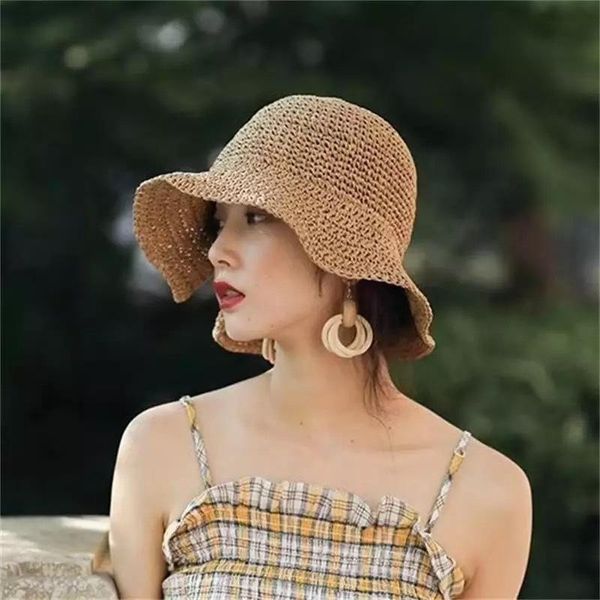 

beanie/skull caps handmade straw ladies bowknot foldable hat summer sun panama style bucket beach outdoor girl, Blue;gray