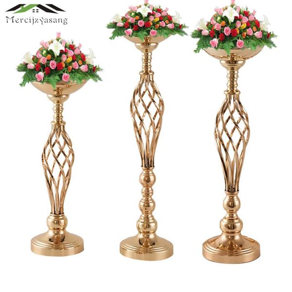 

flowers vases candle holders road lead table centerpiece for wedding metal gold stand pillar candlestick candelabra mb002