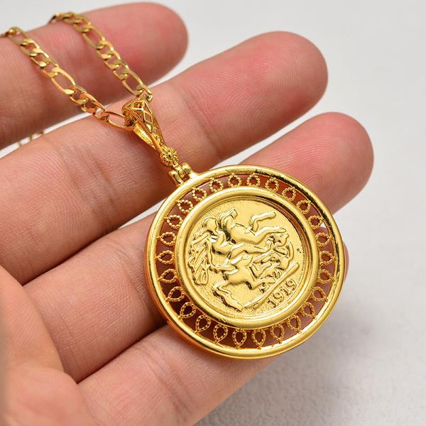 

pendant necklaces annayoyo 24k united kingdom george v coins necklace for man women british commemorative badge wedding jewelry gift, Silver