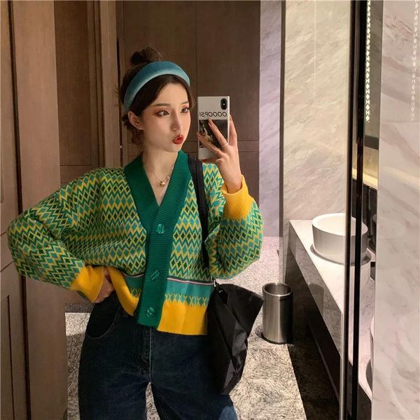 

women's knits & tees ebaihui oversized women cardigan sweater spring autumn long sleeve knitted outwear argyle coat for jumper top, White