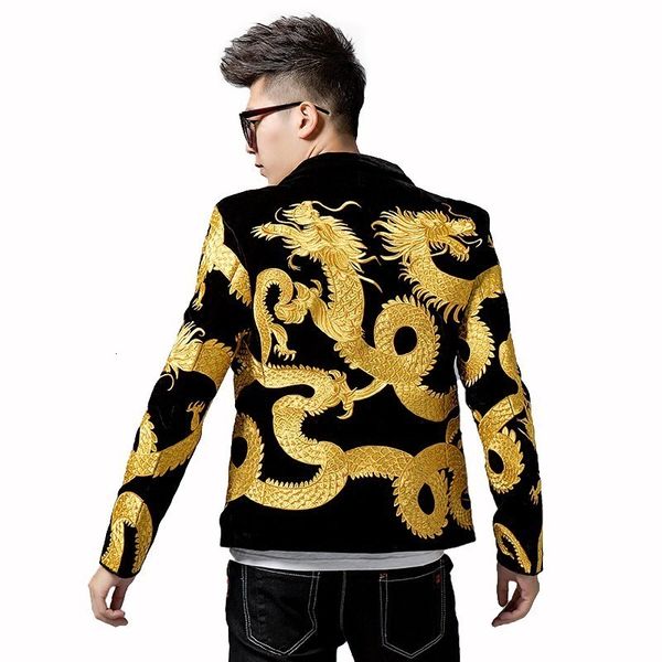 

men's jackets chinese men's dragon embroidered jacket, suit, heavy empire embroidery, evening , tight, Black;brown