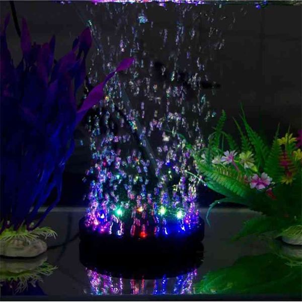 Sauerstoffpumpe Aquarium LED Bunte wasserdichte Lichtblase Belüftung Garten Sauerstoffpumpe Gerät für Aquarium Dekoration Y200922