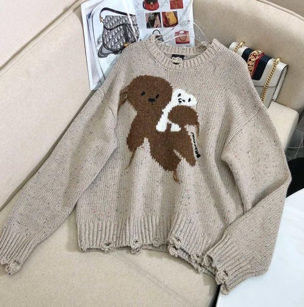 

women's sweaters ladies 2021 fashion long sleeve destruction bear sweater 1116, White;black