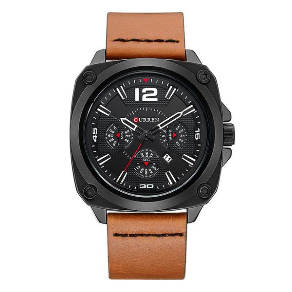

wristwatches relojes para hombre curren fashion men watches watch brown leather strap quartz wristwatch sport male clock, Slivery;brown
