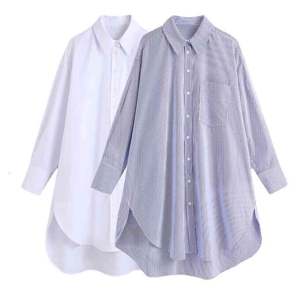 

women's knits & tees elegant women turn down collar shirt fashion ladies pocket streetwear female chic long loose blouse caus, White