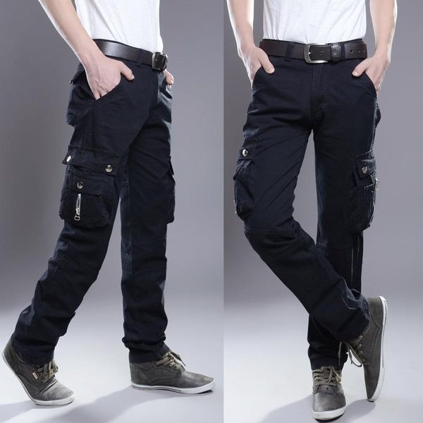 

men's pants 2021 brand mens military cargo multi-pockets baggy men casual trousers overalls army high gnv1, Black