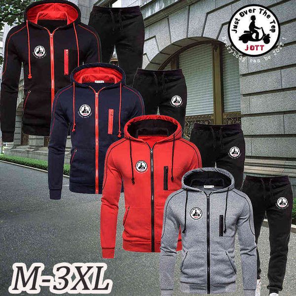 

2021 autumn and winter new jott printed men's sportswear suit zipper hoodie casual fashion windproof warm jogging -3xl, Gray
