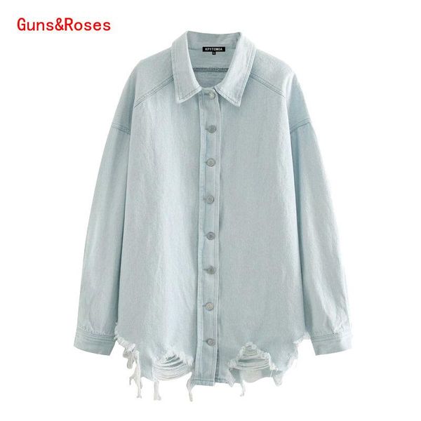 

women's jackets spring for women 2021 fashion oversized ripped denim jacket coat vintage long sleeve hole loose female chic, Black;brown