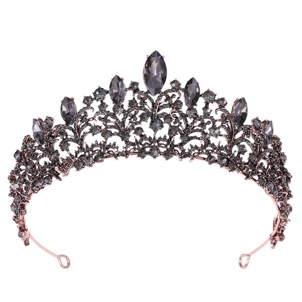 Vintage Barroco Queen Tiaras Coroa Nupcial Diadem Roxo Preto Cabeça de Cristal Jóias Headpiece Acessórios de Cabelo Do Casamento