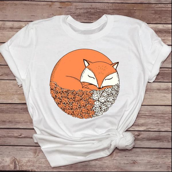 

womens women t shirts clothing spring summer fox animal printing 90s graphic ladies print lady shirt female, White