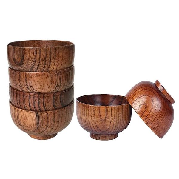 

bowls 6 pcs wood serving tableware for rice, soup, dip, coffee, tea, decoration wooden salad bowl kitchen cutlery set