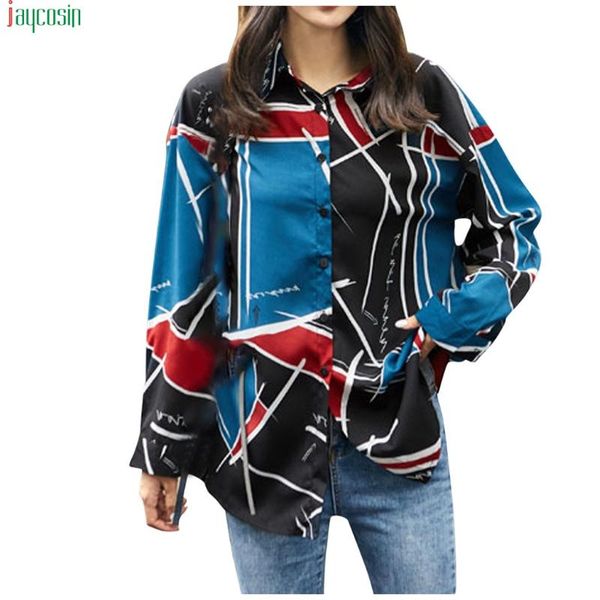 

fashion female blouse women 2021 button turn-down collar office shirt patchwork long sleeve loose women's blouses & shirts, White
