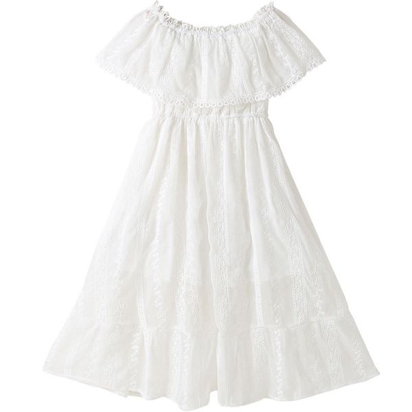 

summer 2021 girl shoulderless lace princess kids dresses for girls long flower clothes dress children wedding party dress white, Red;yellow
