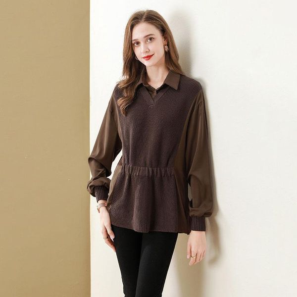 

women's sweaters 2021 autumn winter lantern sleeve shirt knitted vest of college style waistband blouse sweater, White;black