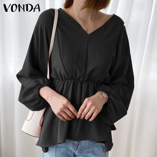 

women's blouses & shirts vonda women casual blouse fashion pleated long sleeve v neck solid color bohemian blusas femininas plus size, White