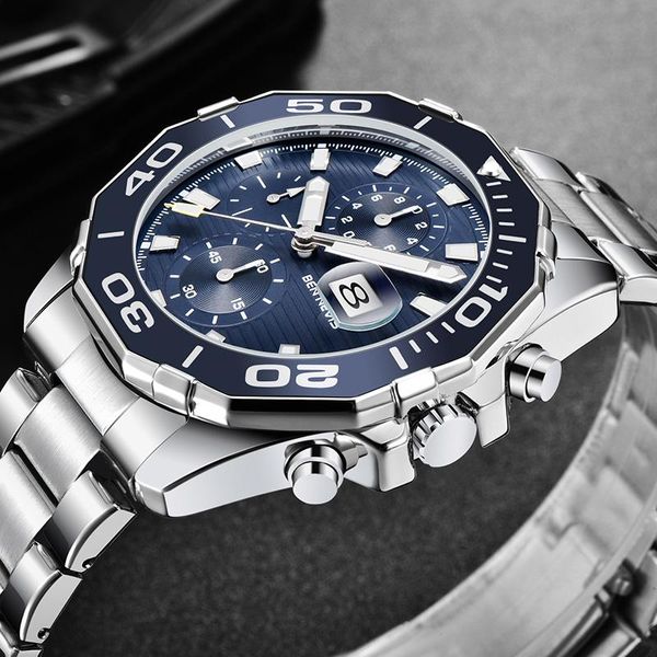 

mens watches waterproof sports watch men full steel quartz clock relogio masculino whatches wristwatches, Slivery;brown