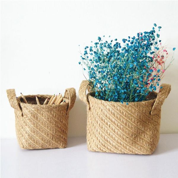 

handmade straw woven storage basket with lid snack organizer box laundry baskets rattan flower baske bags