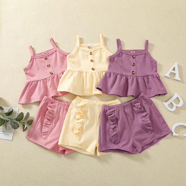 

clothing sets toddler baby girls solid 2pcs home wear set infant sleeveless tank + elastic short pants cotton summer outfits, White