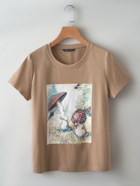 

cartoon mushroom graphic tee a7lz#, White