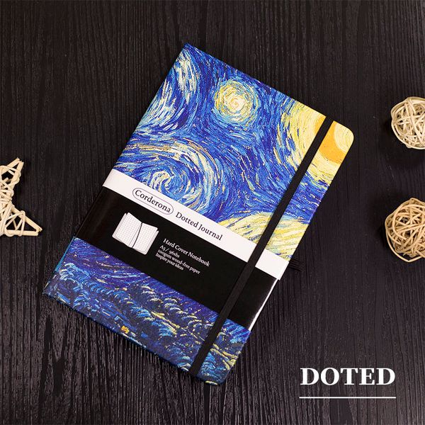 

a5 dotted bullet notebook hard cover notepad travel planner diary van gogh starry night blossoming almond tree dot grid journal, Purple;pink