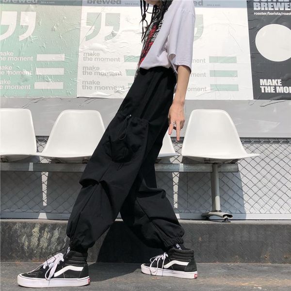 

trousers hip hop harajuku ulzzang women capri dropshipping clothing casual high jogger sweatpants punk solid print streetwear, Black;white