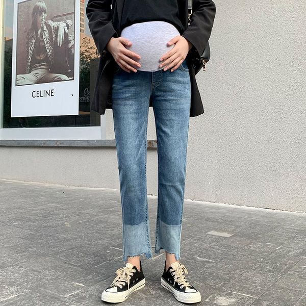 

maternity bottoms 8908# pants spring autumn personality jeans belly support elastic waist trousers, White